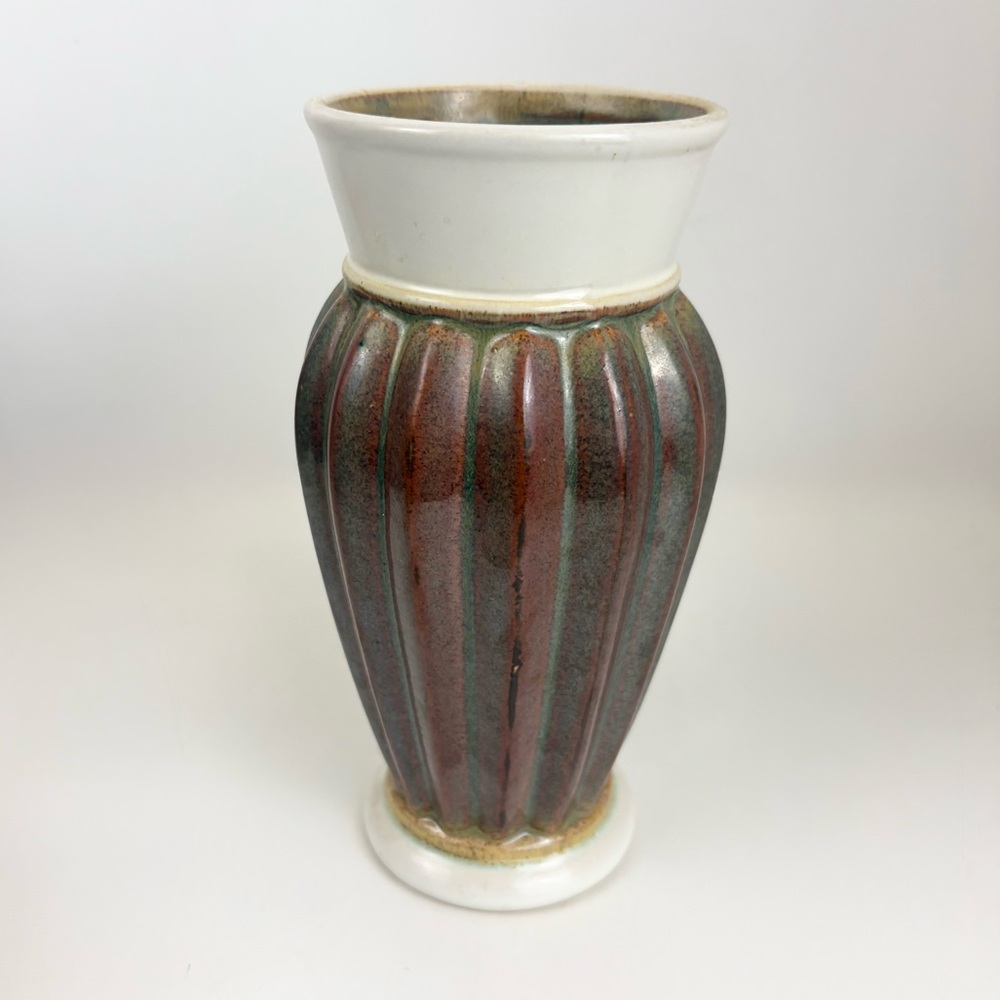 MCM Drip Glaze Off White Brown an Green Pottery Vase Like New
